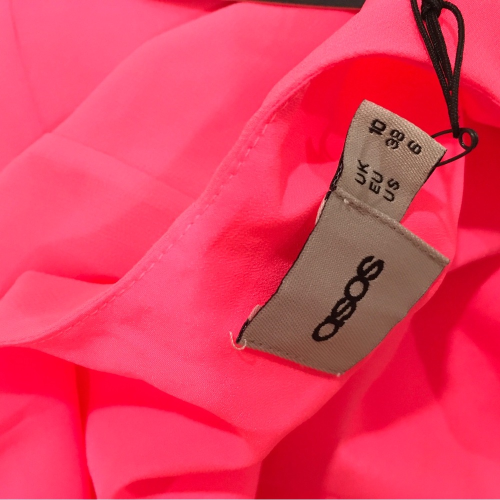 ASOS Neon Pink Halter Maxi Dress Open Strappy Back Chiffon Flowy Gown Womens 6 - Picture 5 of 6
